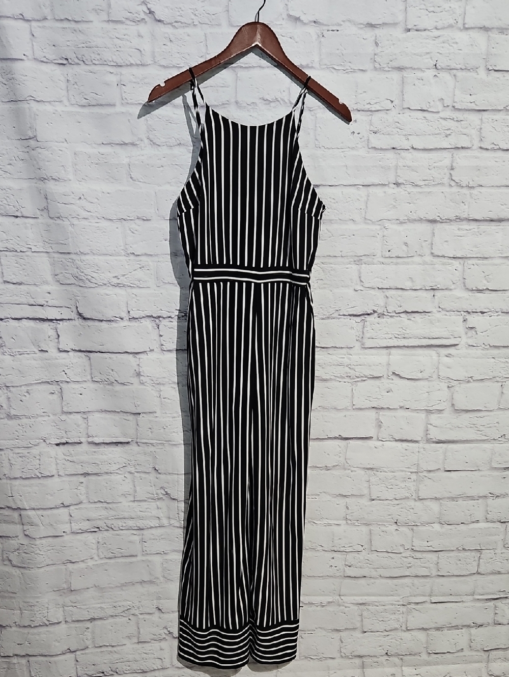 Moa Moa Black & White Vertical Stripe Jumpsuit
